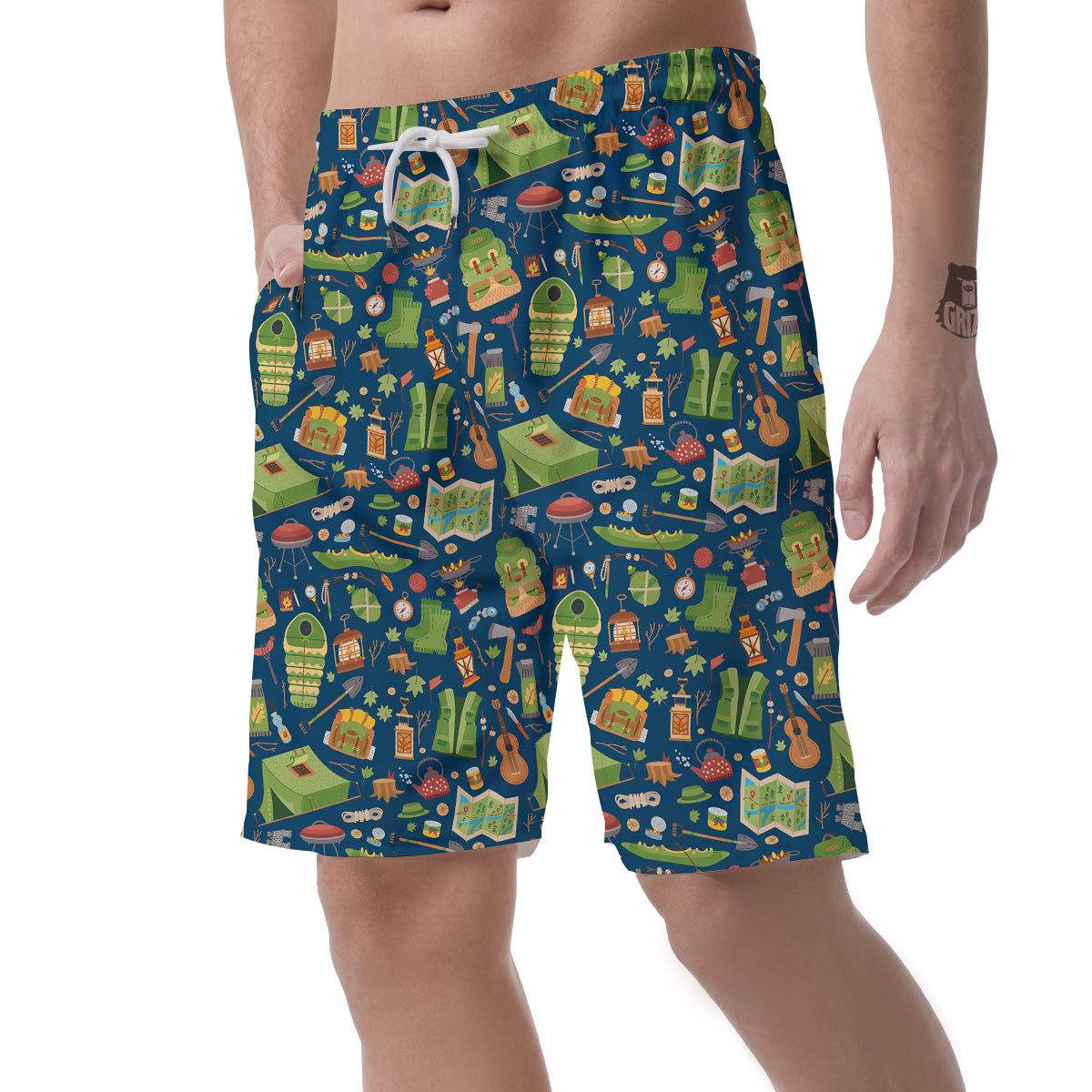 Cute Camping Equipment Print Pattern Men's Shorts-grizzshop