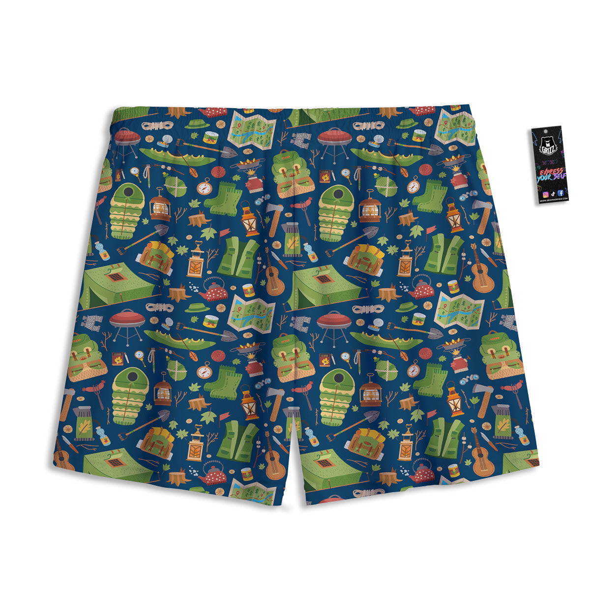 Geometric Cube Dark Green Print Pattern Mesh Shorts
