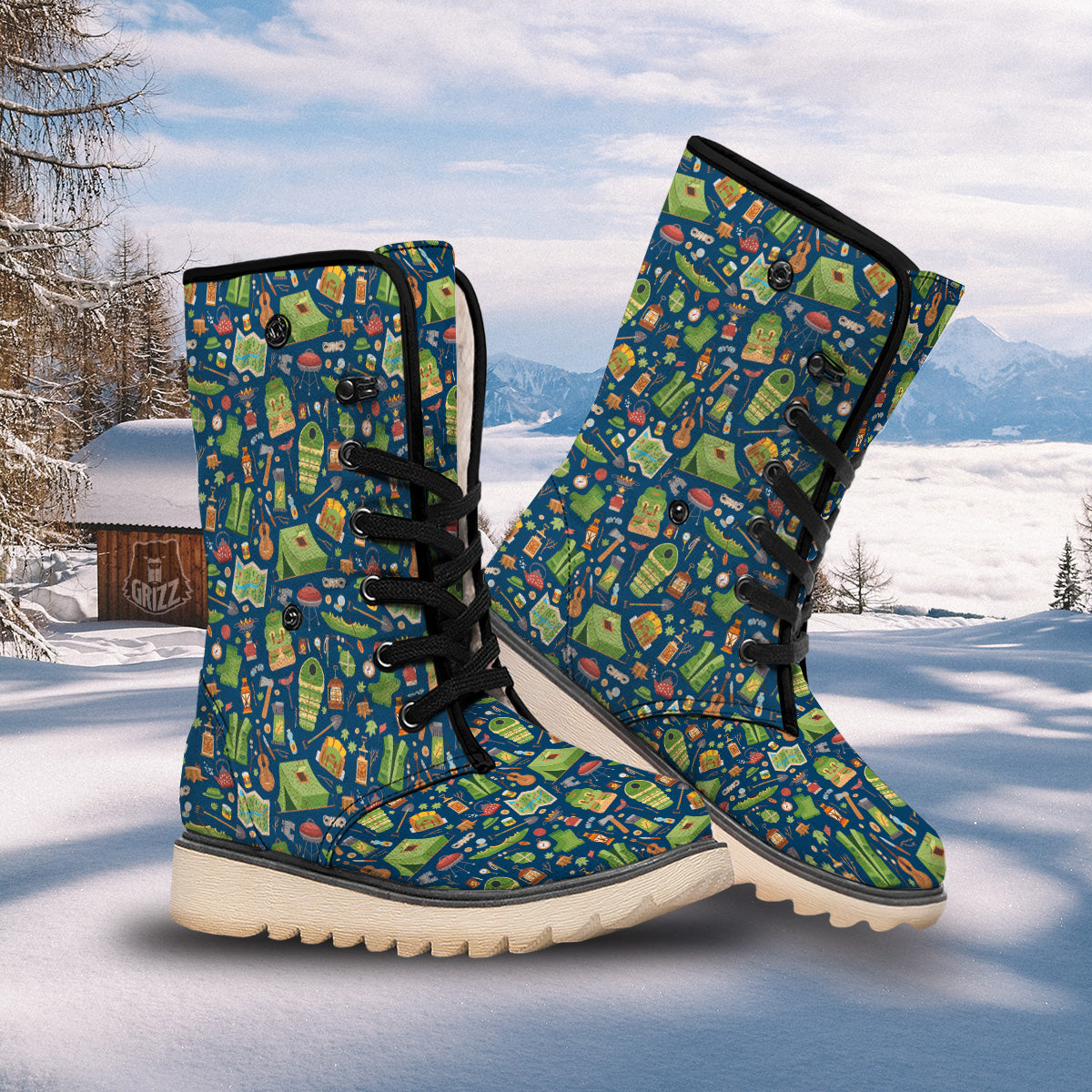 Cute Camping Equipment Print Pattern Snow Boots-grizzshop