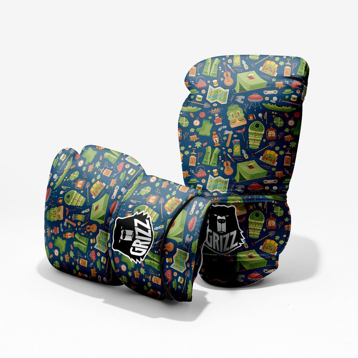 Cute Camping Equipment Print Pattern Pro Boxing Glove