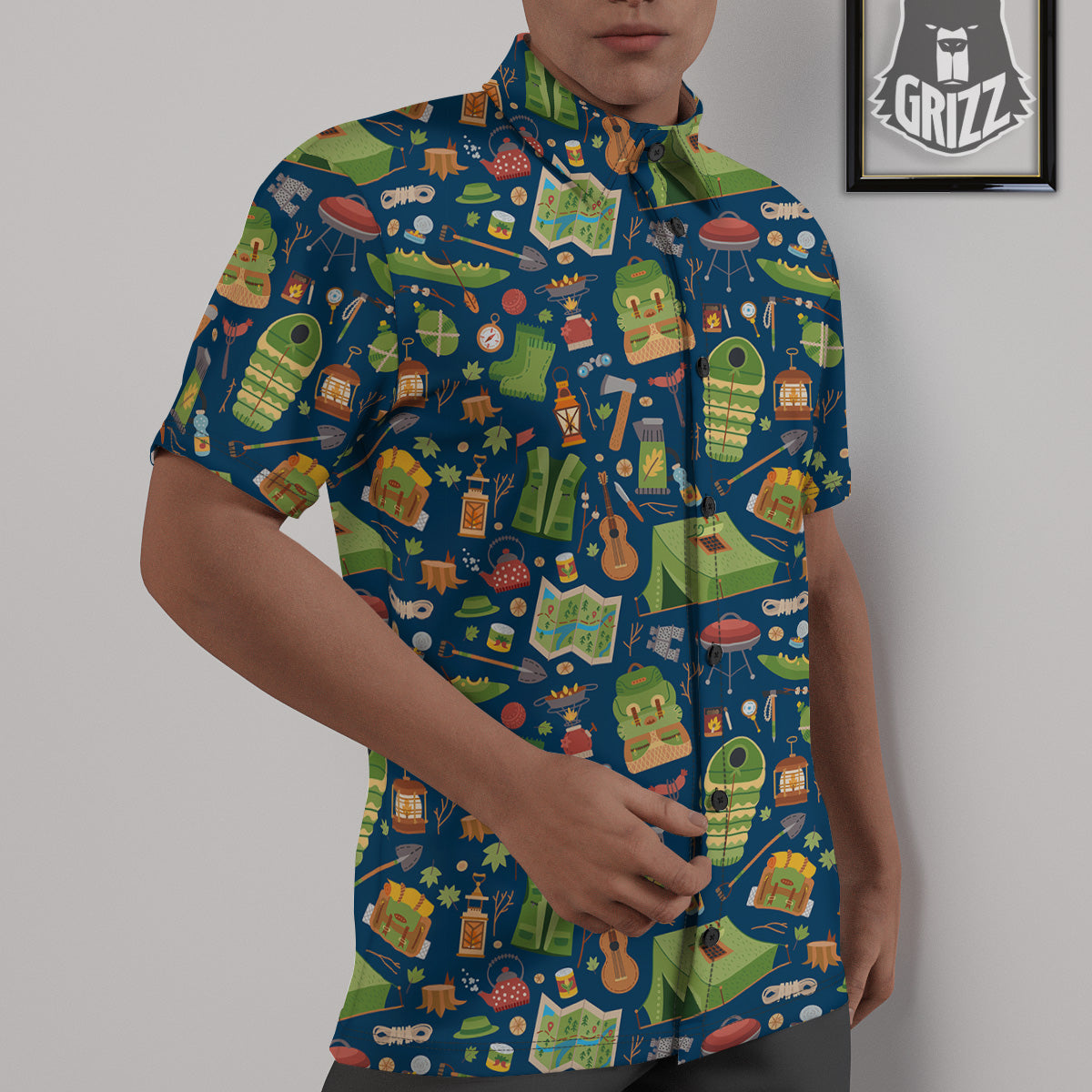 Cute Camping Equipment Print Pattern Untucked Shirts-grizzshop