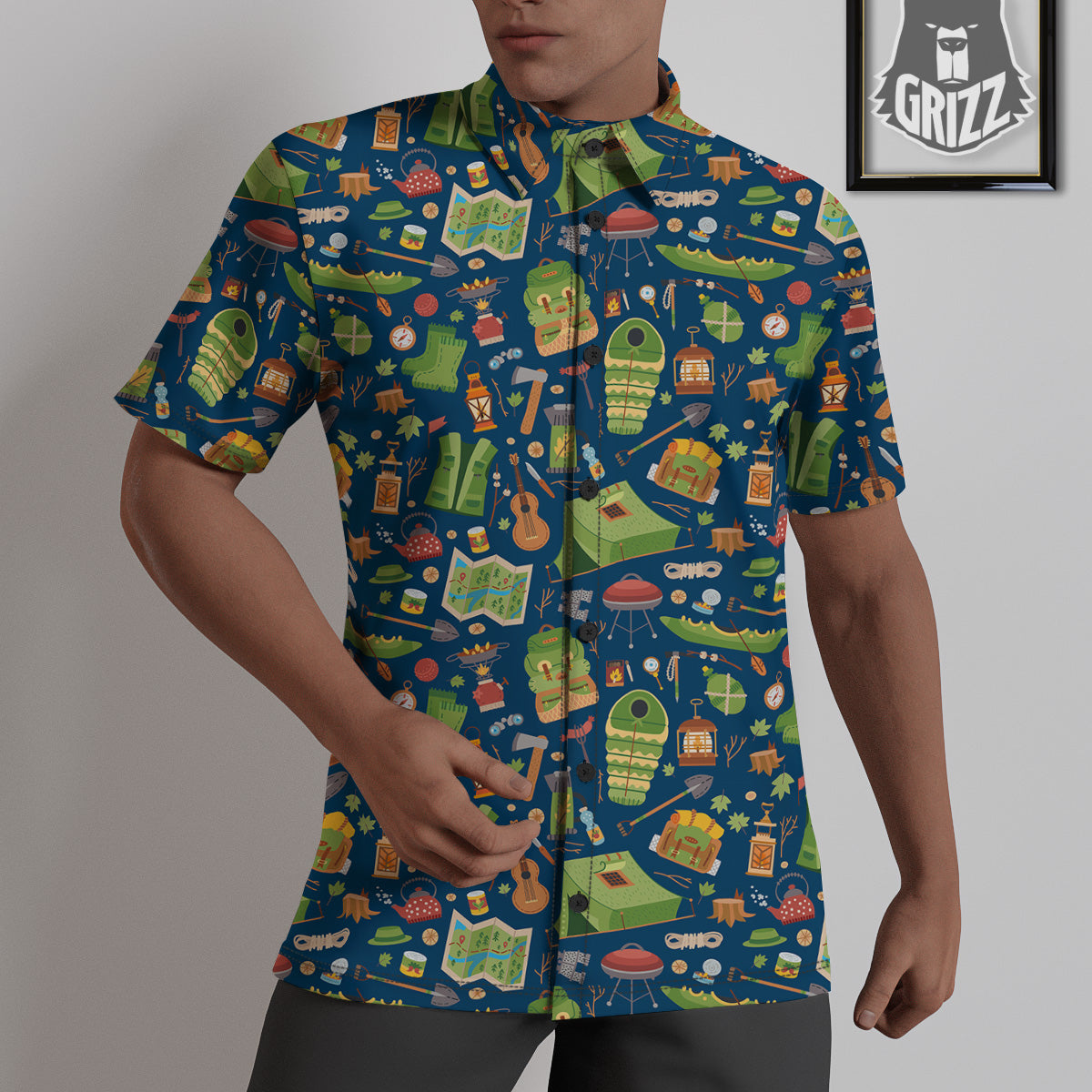Cute Camping Equipment Print Pattern Untucked Shirts-grizzshop