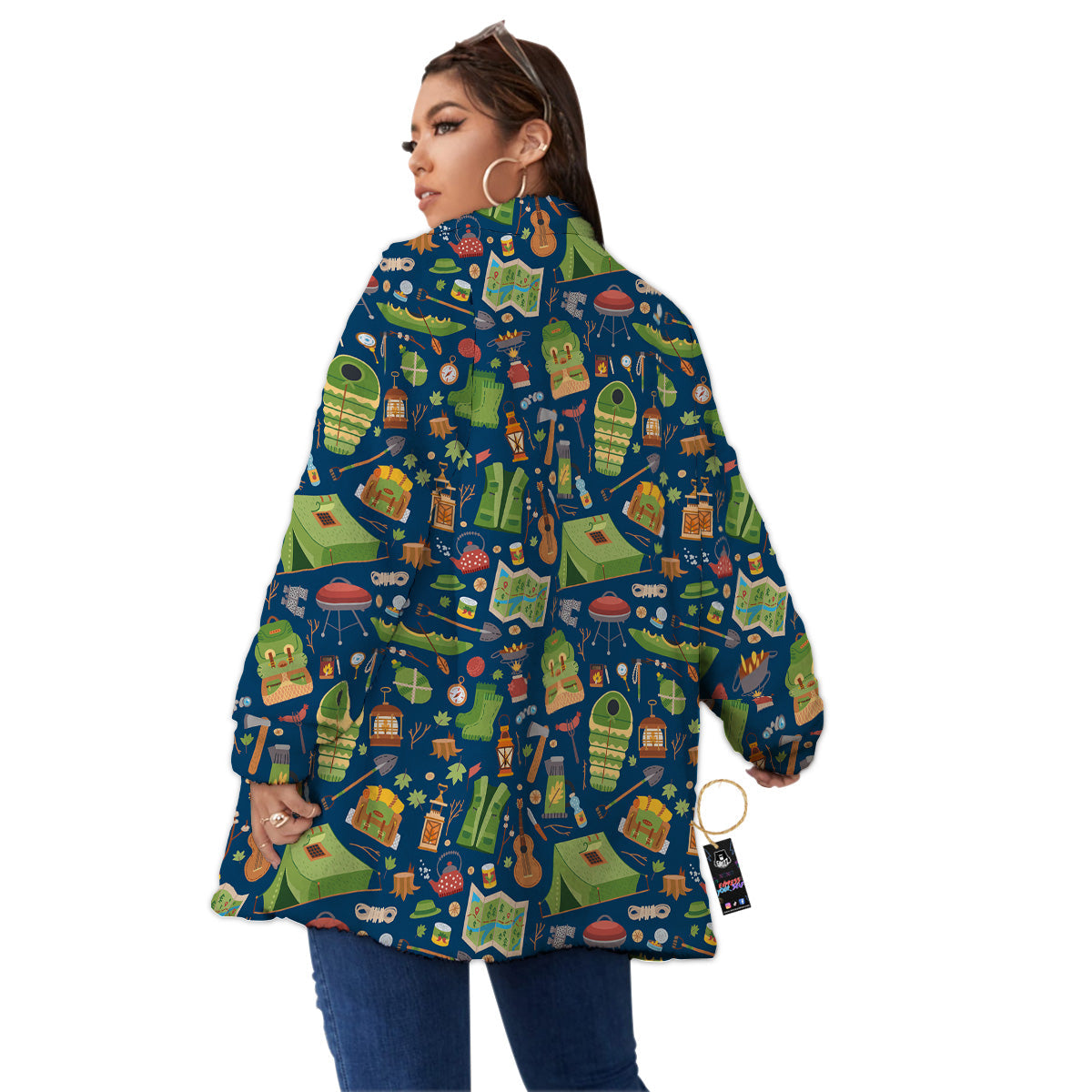 Cute Camping Equipment Print Pattern Women's Sherpa Jacket-grizzshop
