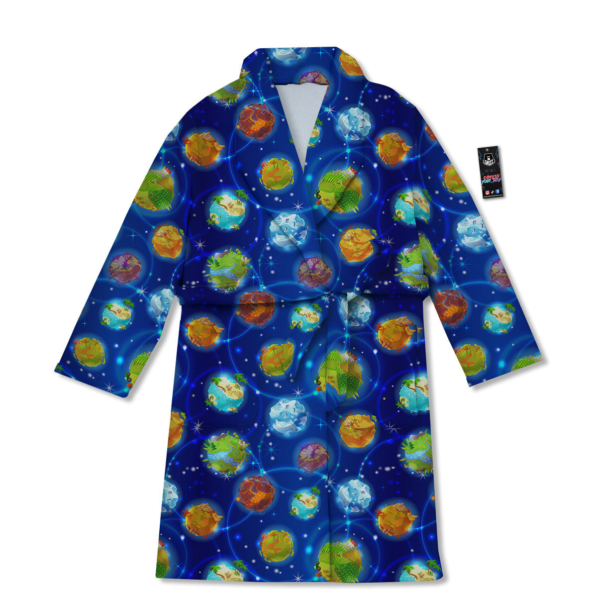Cute Cartoon Planets Print Pattern Bathrobe-grizzshop