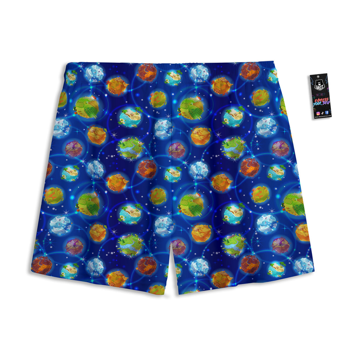 Cute Cartoon Planets Print Pattern Mesh Shorts-grizzshop