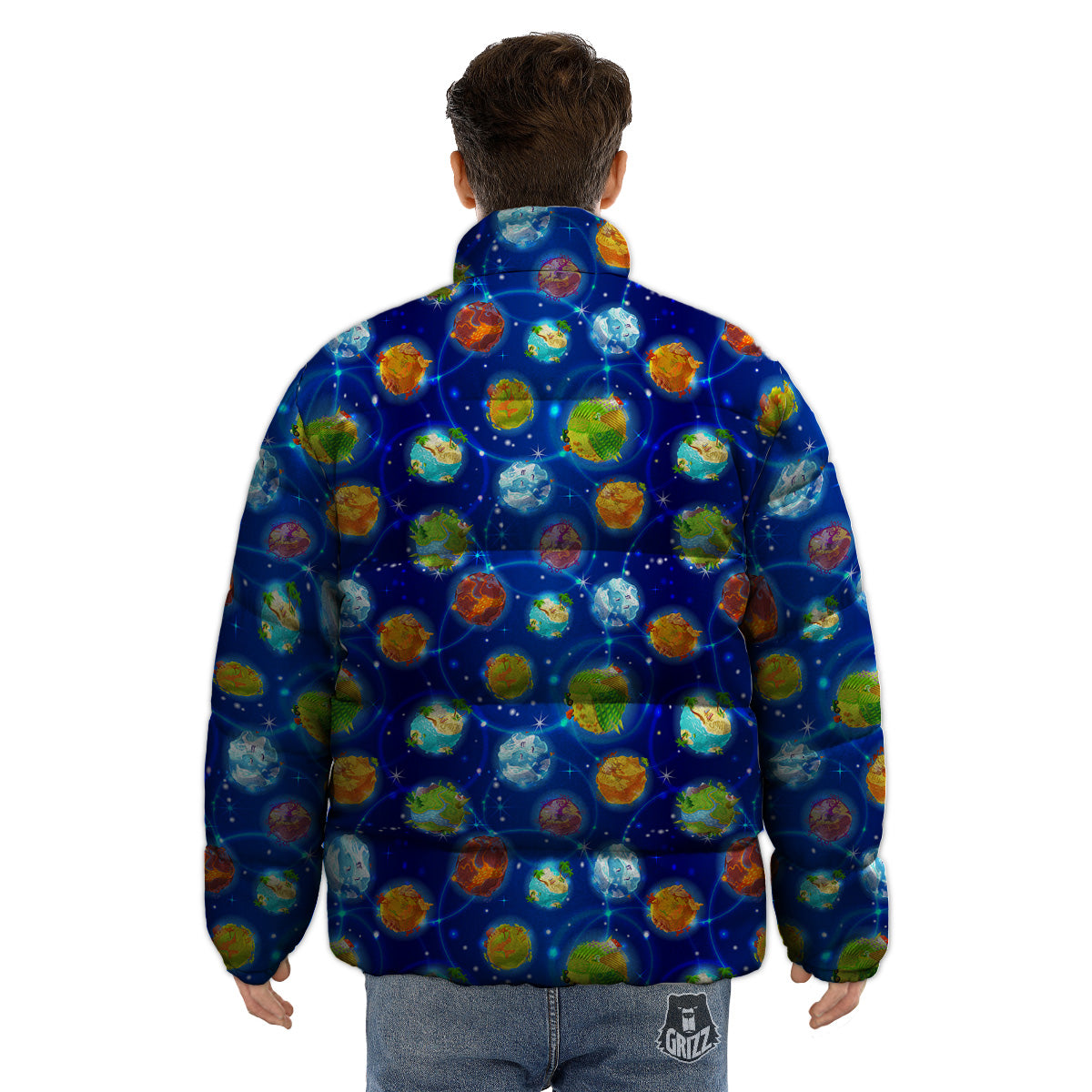 Cute Cartoon Planets Print Pattern Puffer Jacket-grizzshop