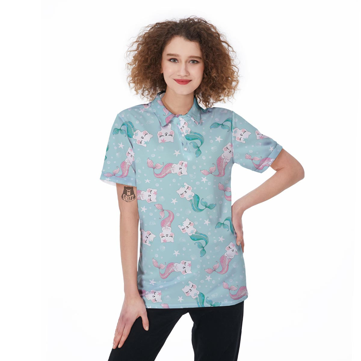 Cute Cat Mermaid Print Women's Bomber Jacket