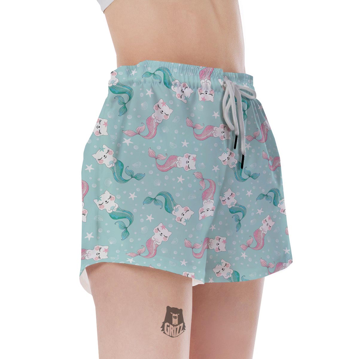 Cute Cat Mermaid Print Women's Shorts-grizzshop