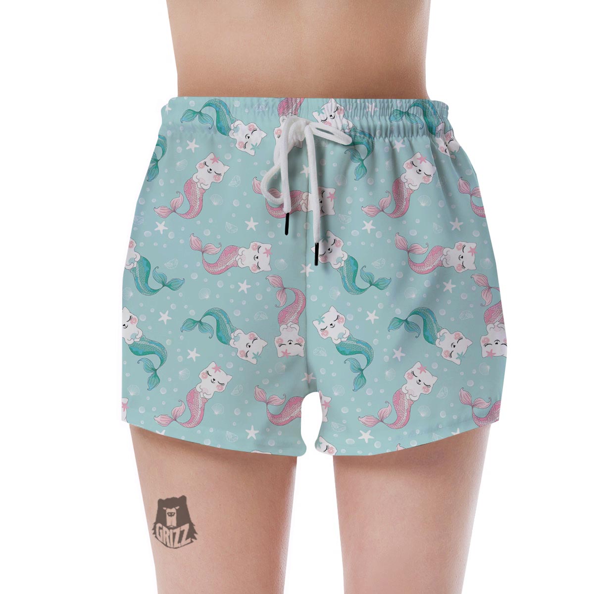 Cute Cat Mermaid Print Women's Shorts-grizzshop