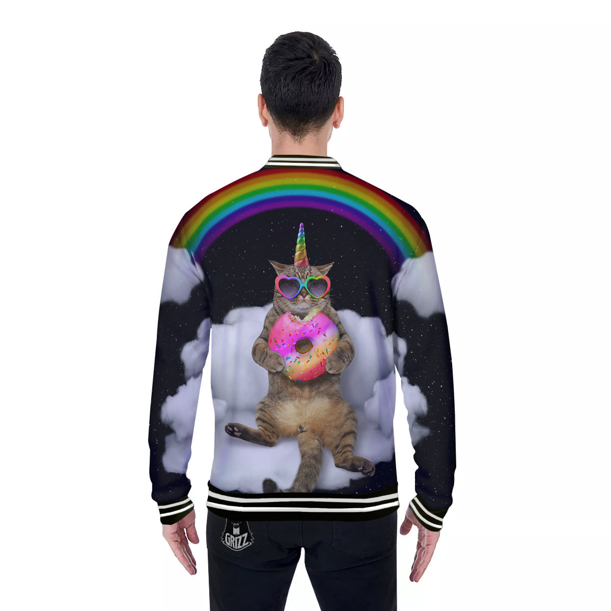 Cute Cat Unicorn Print Baseball Jacket-grizzshop
