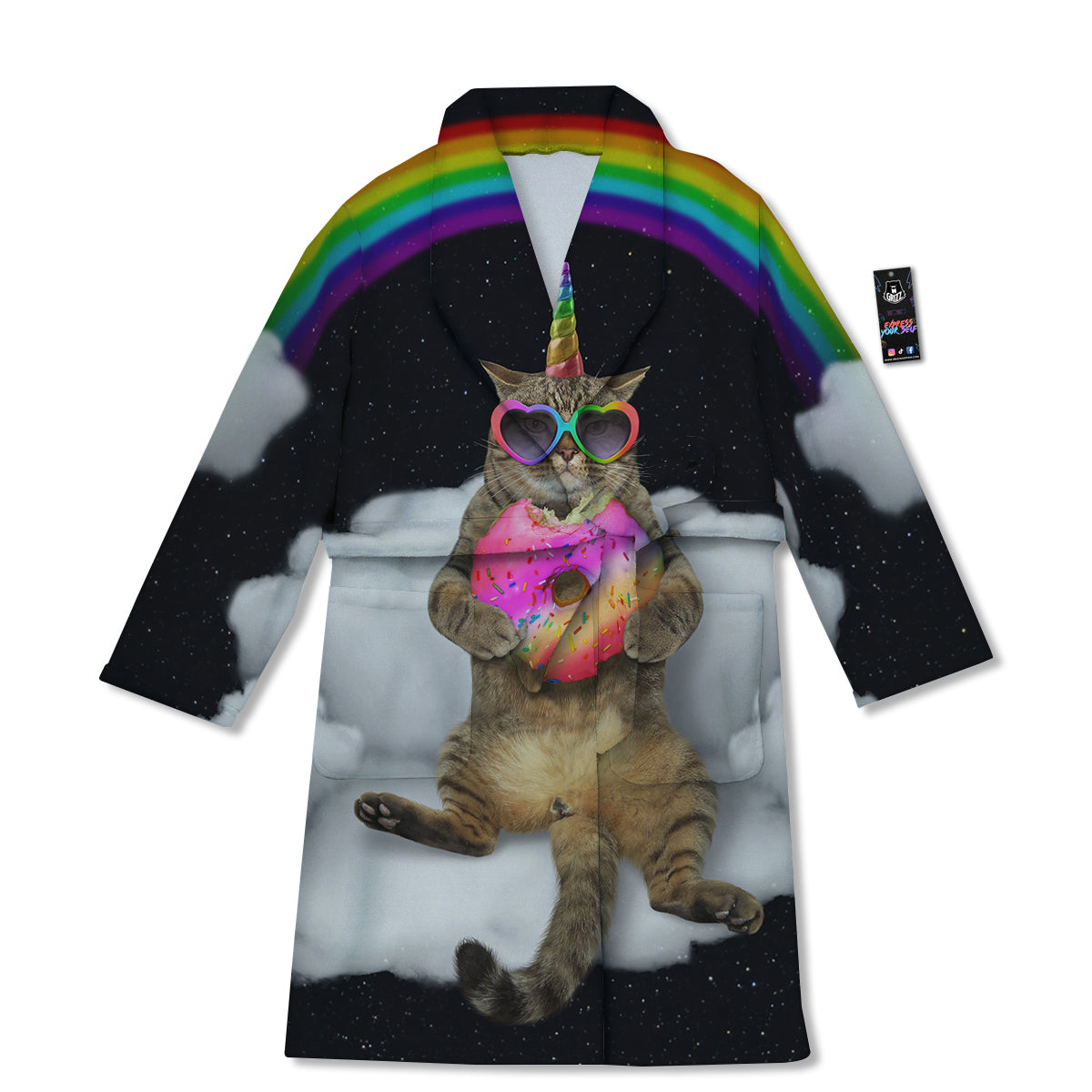 Cute Cat Unicorn Print Bathrobe-grizzshop