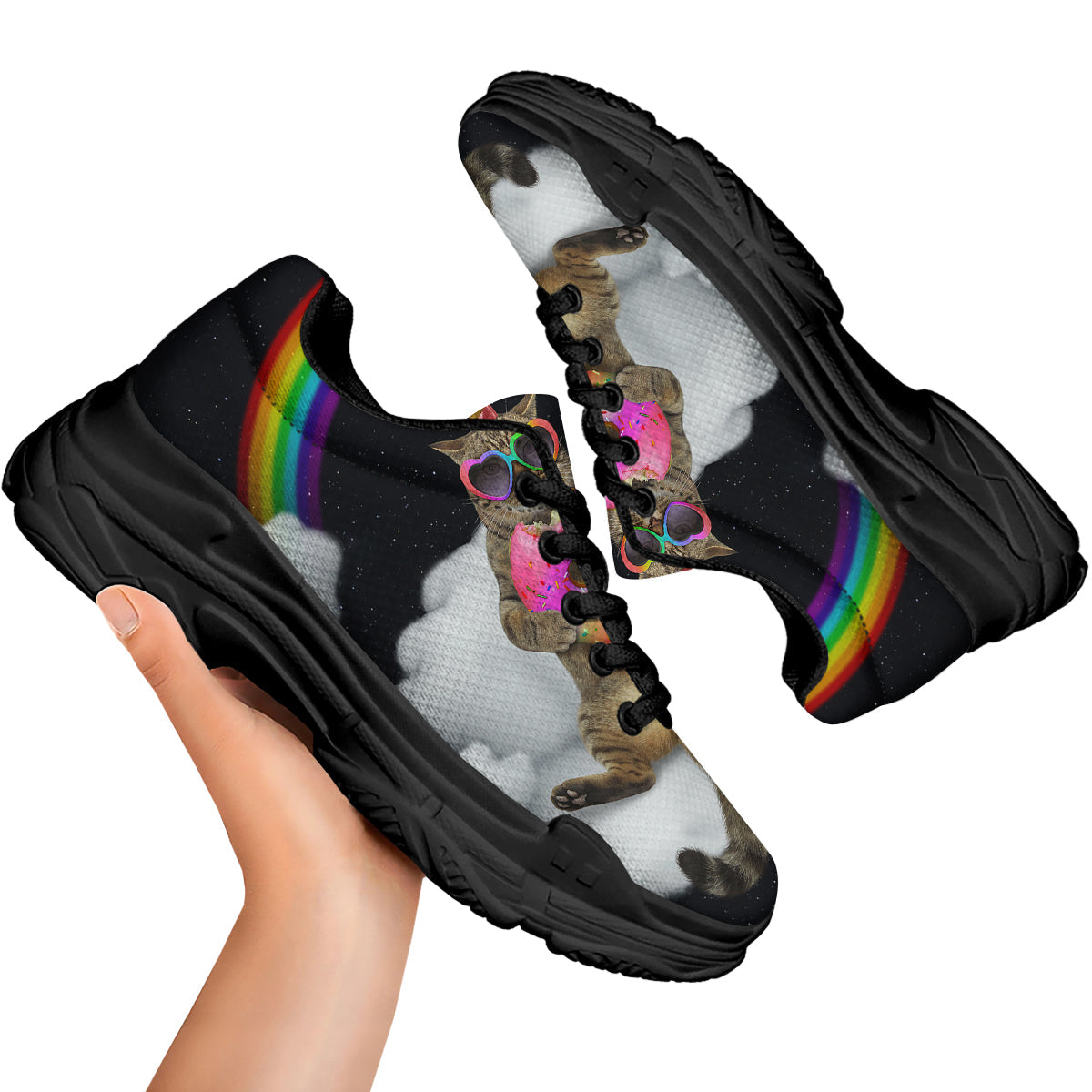 Cute Cat Unicorn Print Black Chunky Shoes-grizzshop