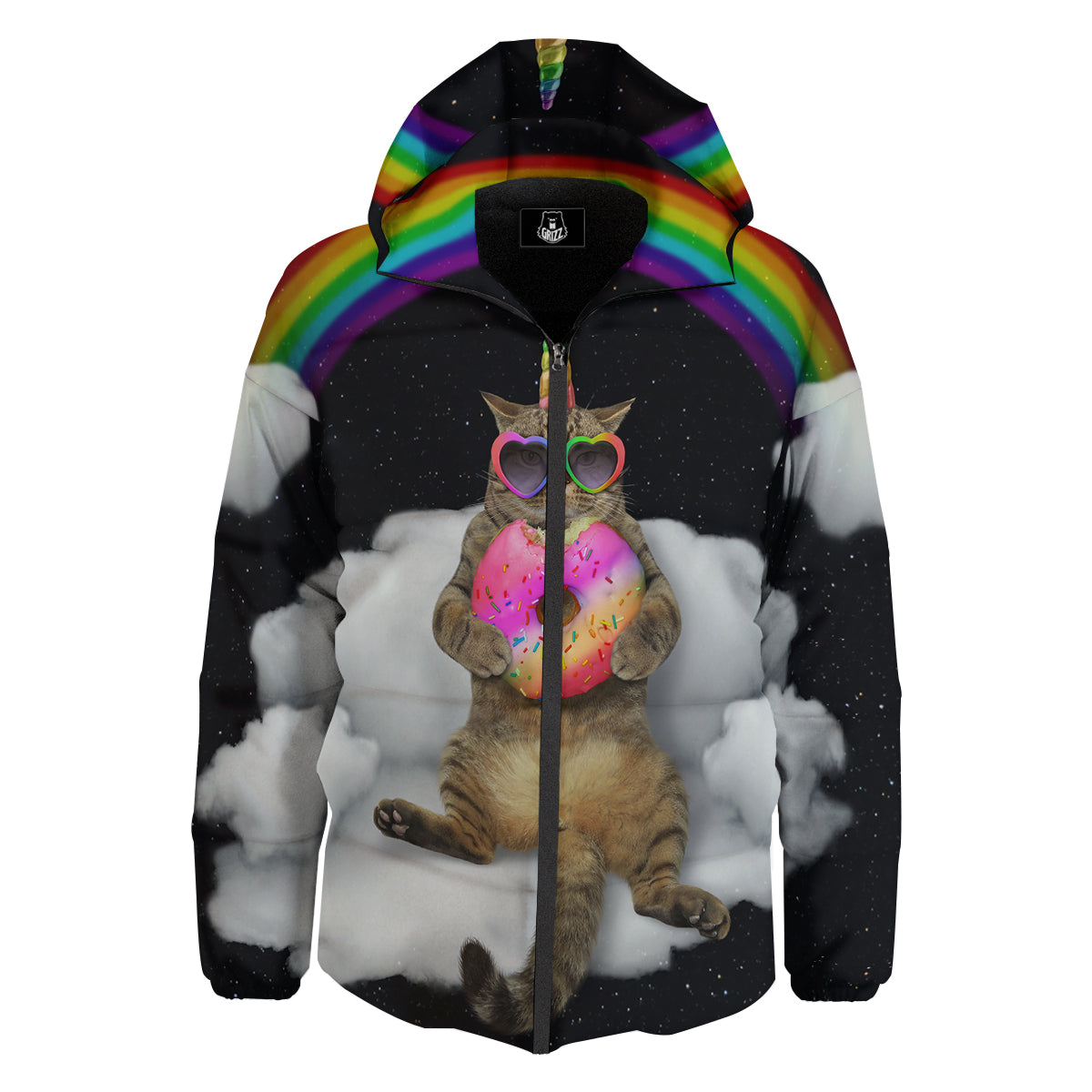 Cute Cat Unicorn Print Down Jacket-grizzshop