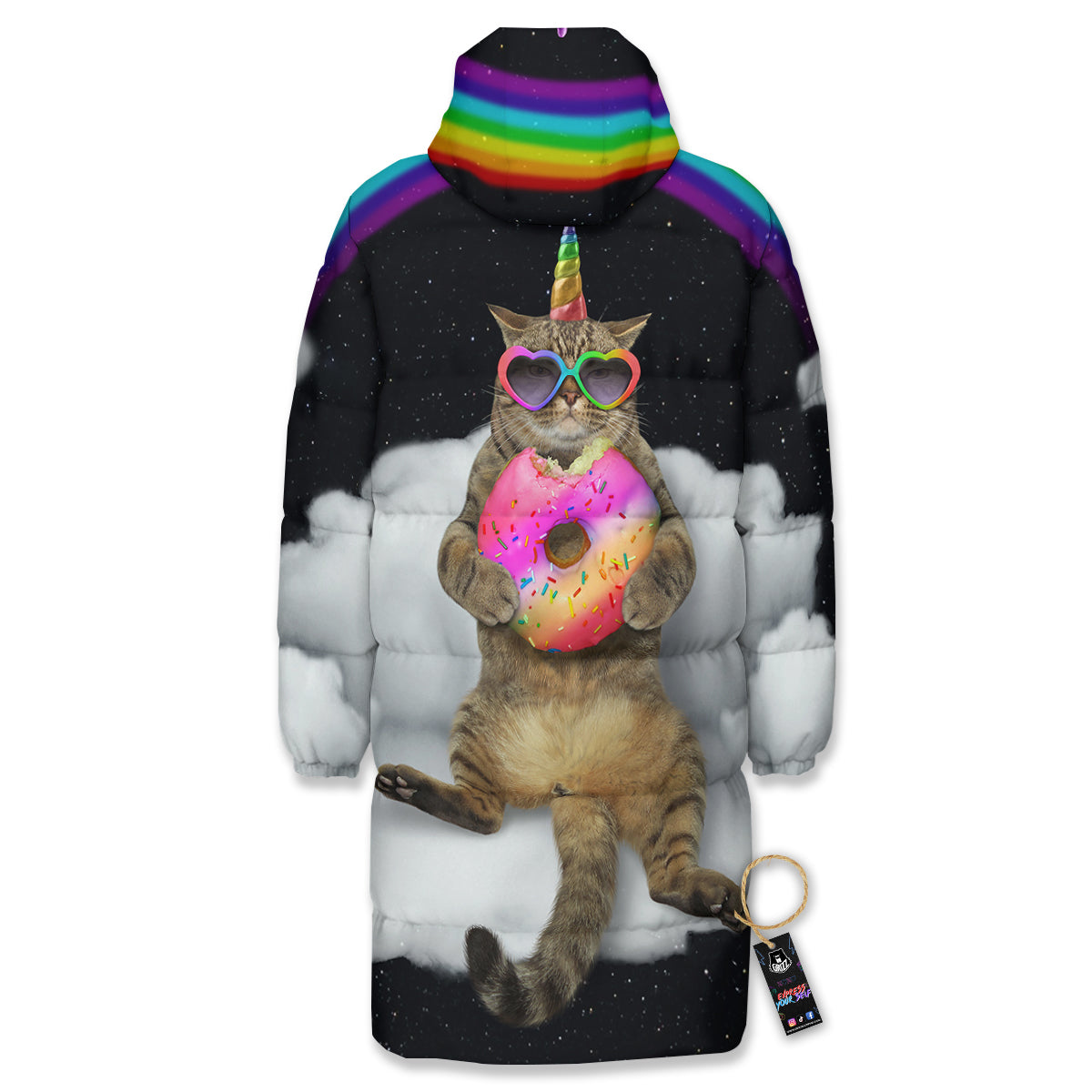 Cute Cat Unicorn Print Long Down Jacket-grizzshop