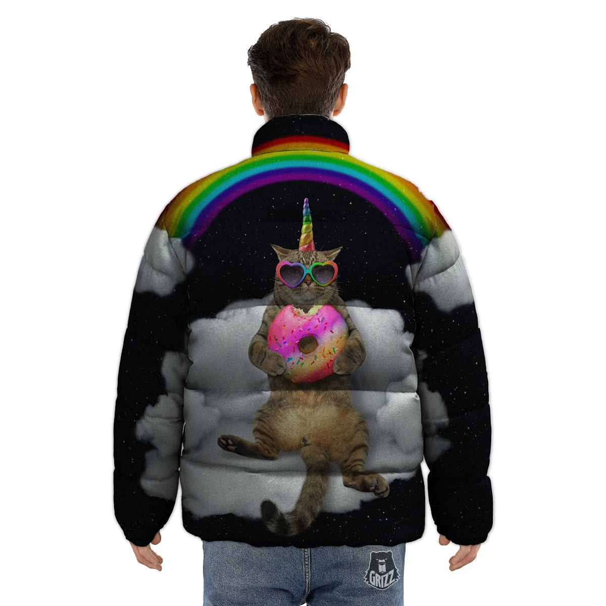 Cute Cat Unicorn Print Puffer Jacket-grizzshop