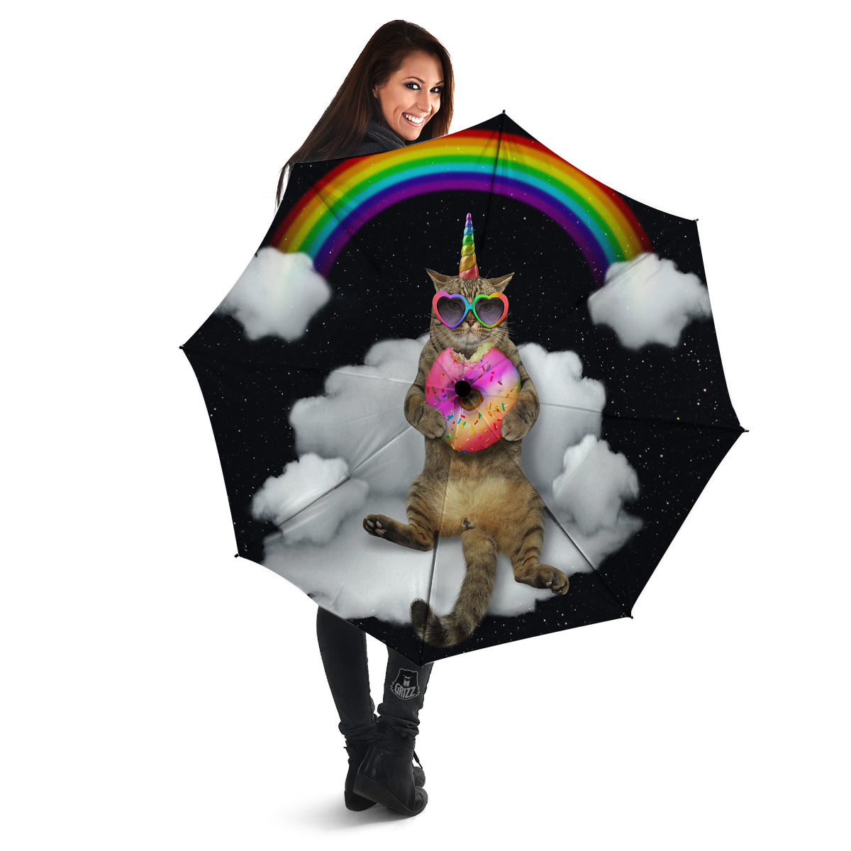 Cute Cat Unicorn Print Umbrella-grizzshop