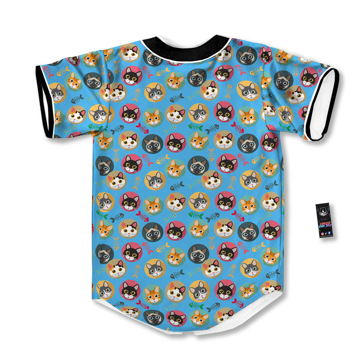 Cute Cats And Fishbone Colorful Print Pattern Baseball Jersey-grizzshop