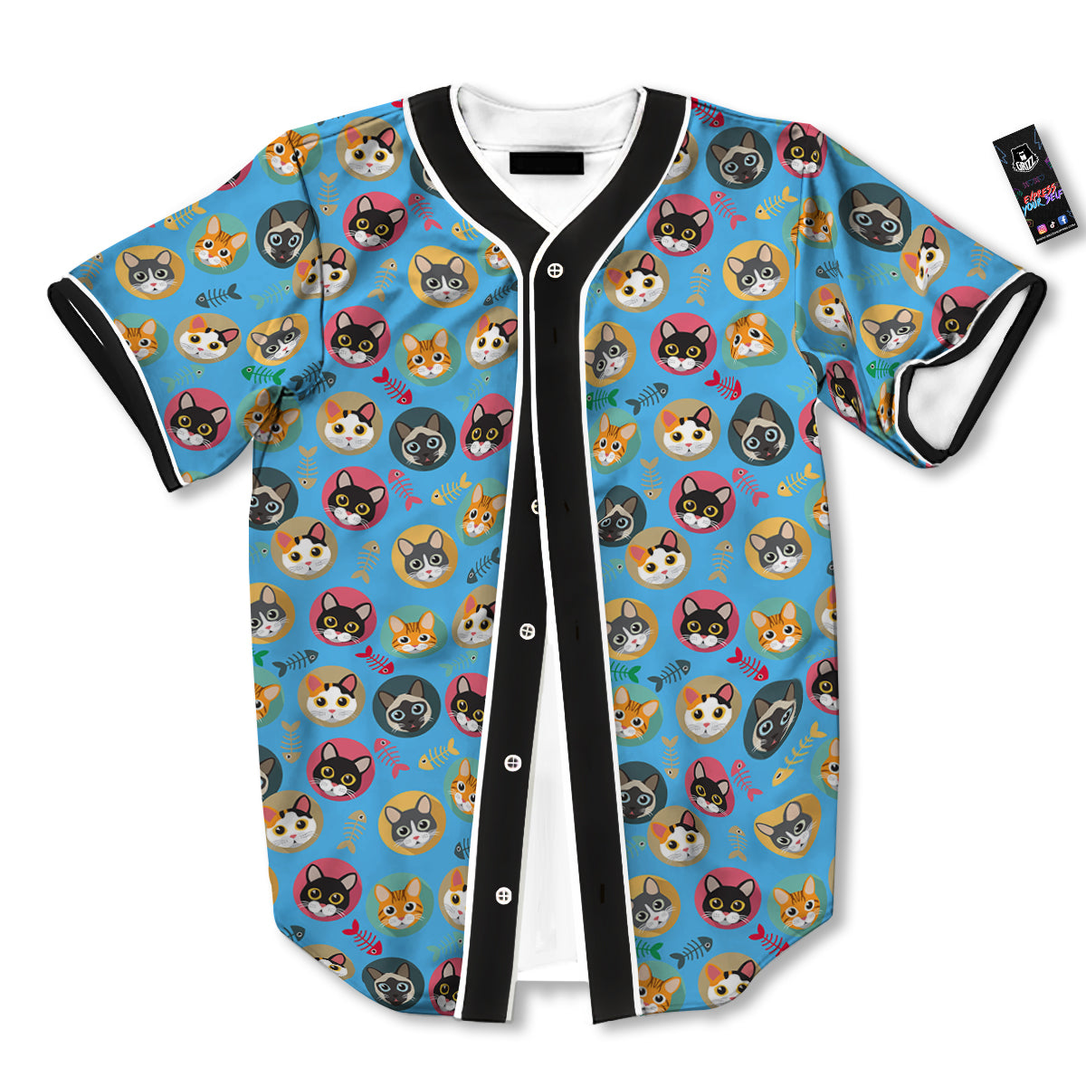 Cute Cats And Fishbone Colorful Print Pattern Baseball Jersey-grizzshop
