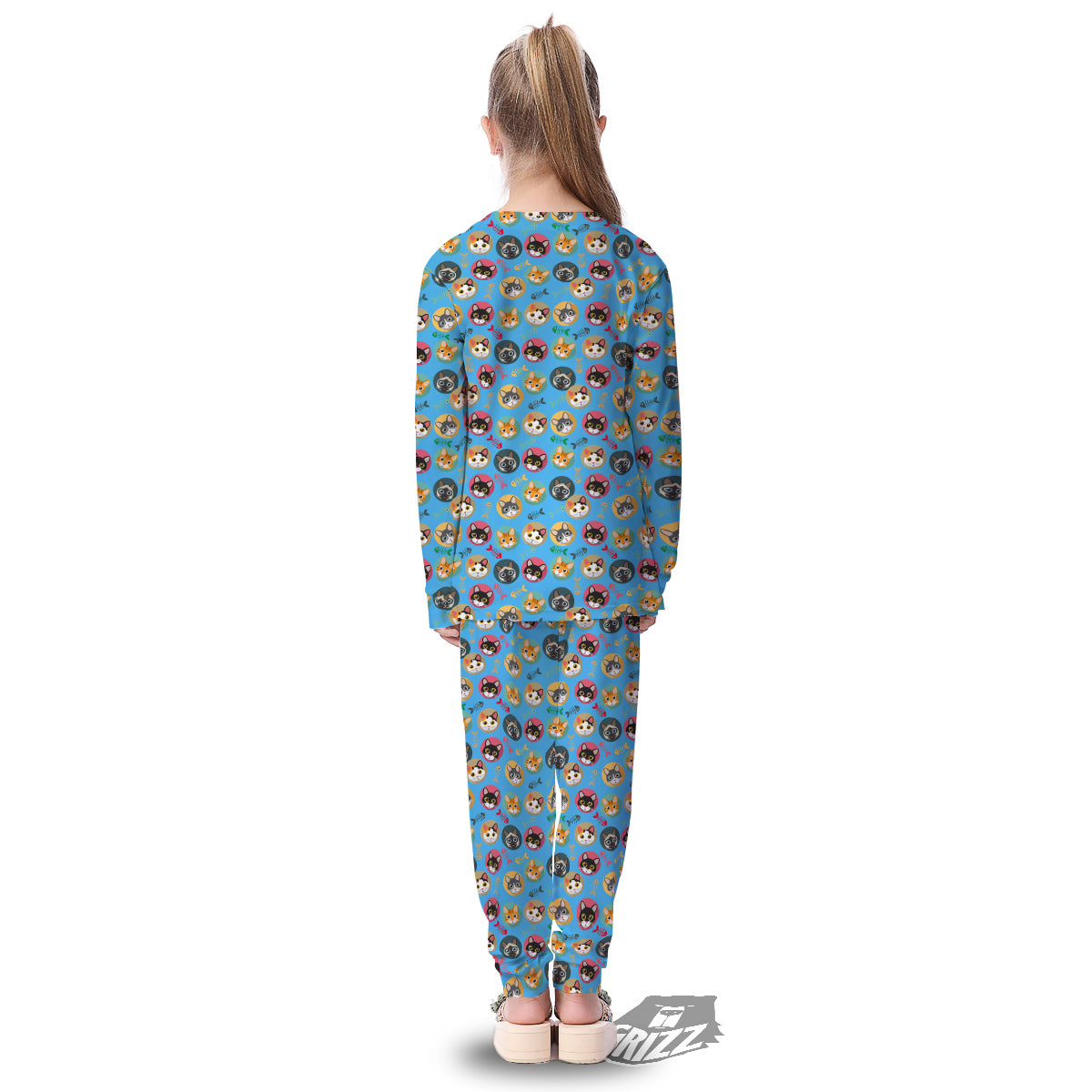 Cute Cats And Fishbone Colorful Print Pattern Kid's Pajamas-grizzshop