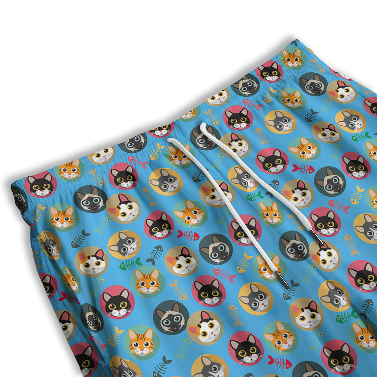 Cute Cats And Fishbone Colorful Print Pattern Men's Athletic Shorts
