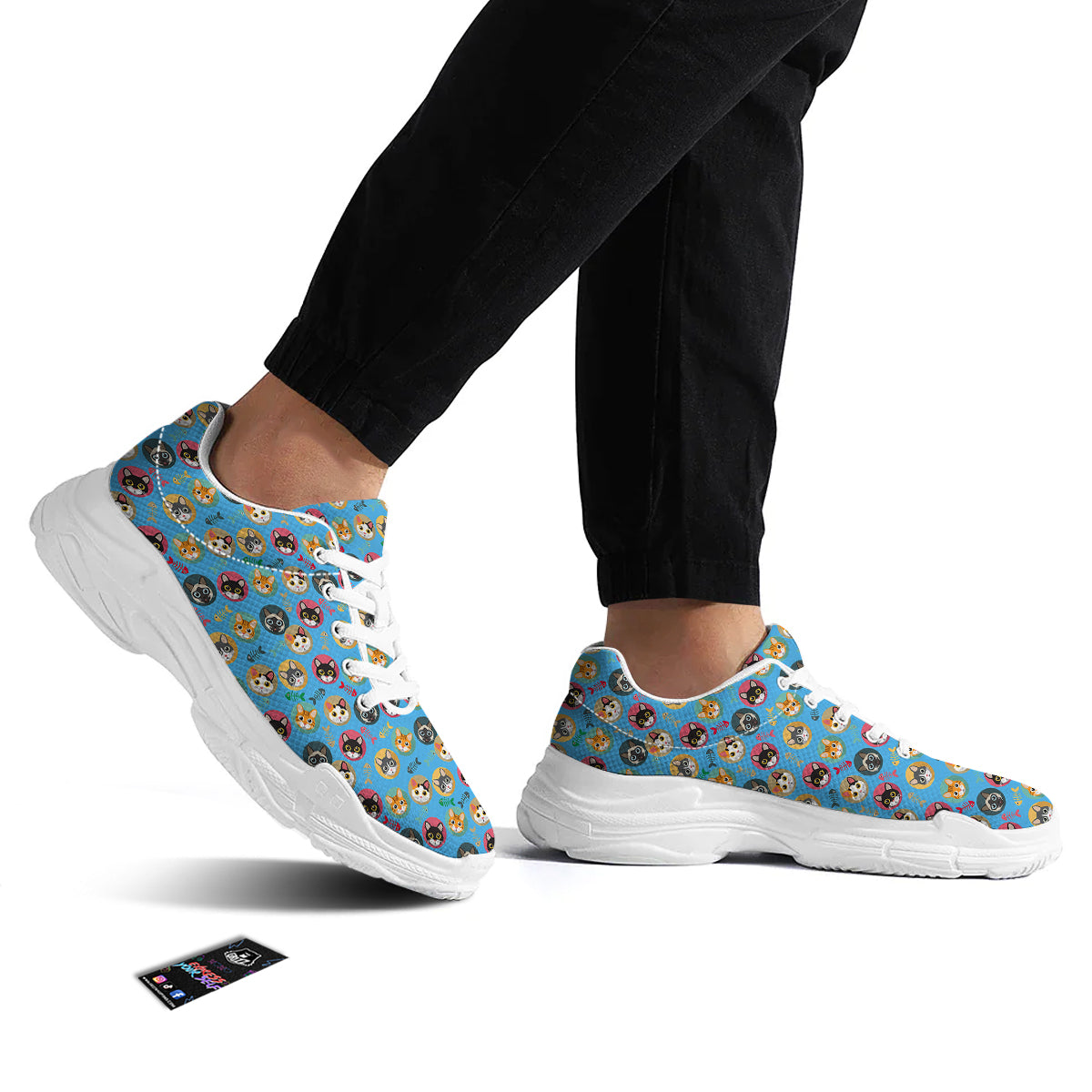 Cute Cats And Fishbone Colorful Print Pattern White Chunky Shoes-grizzshop