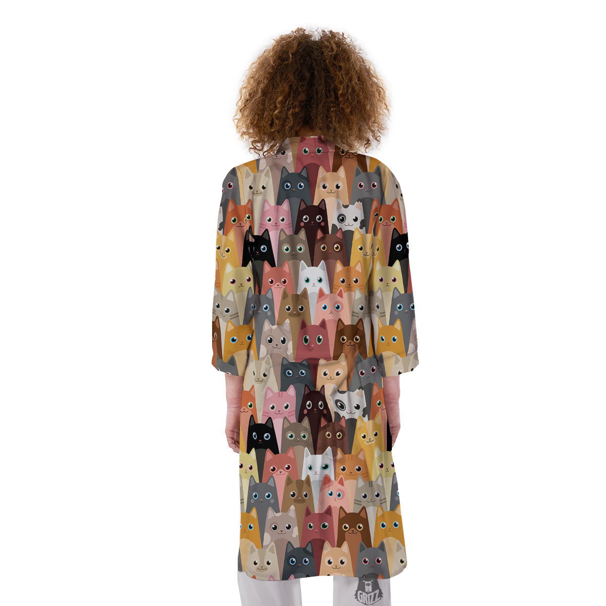 Cute Cats Cartoon Colorful Print Pattern Kimono-grizzshop