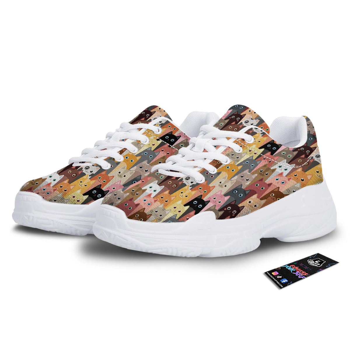 Cute Cats Cartoon Colorful Print Pattern White Chunky Shoes-grizzshop