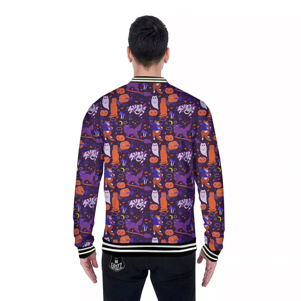 Cute Cats Halloween Print Pattern Baseball Jacket-grizzshop