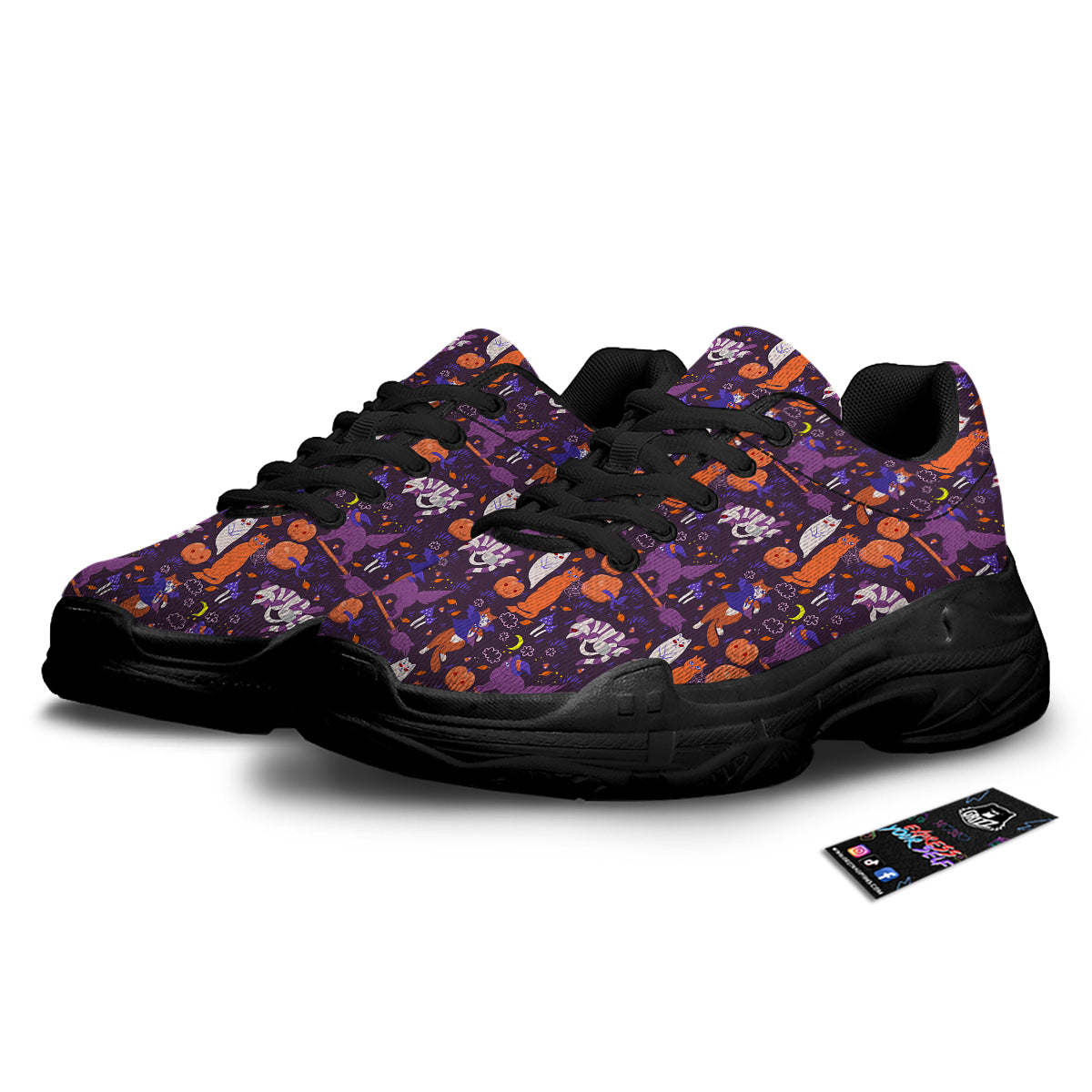 Cute Cats Halloween Print Pattern Black Chunky Shoes-grizzshop
