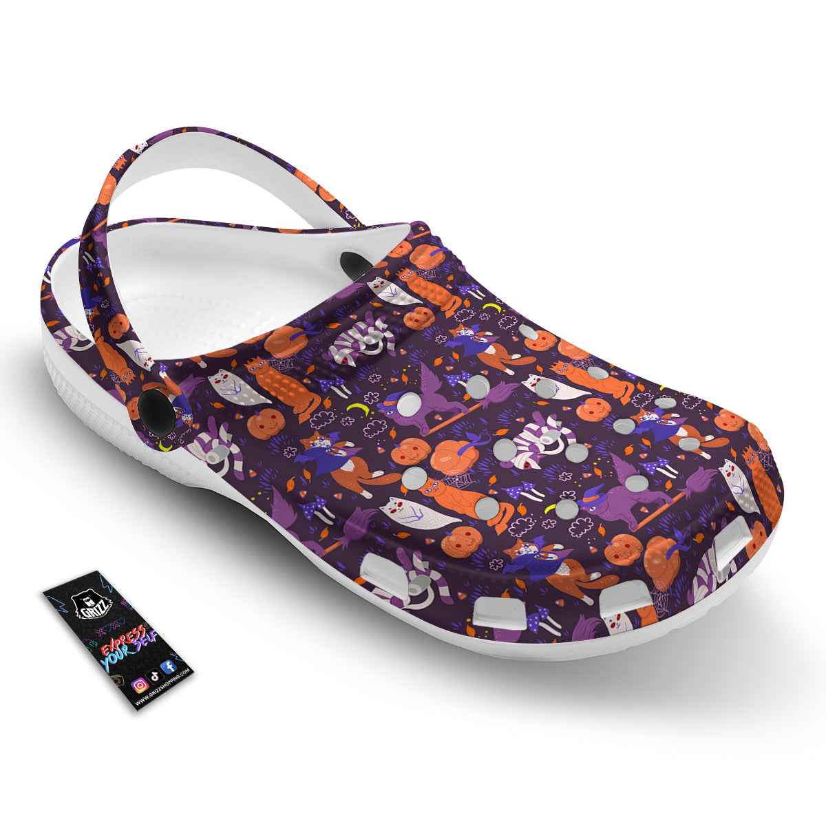 Cute Cats Halloween Print Pattern Clog-grizzshop
