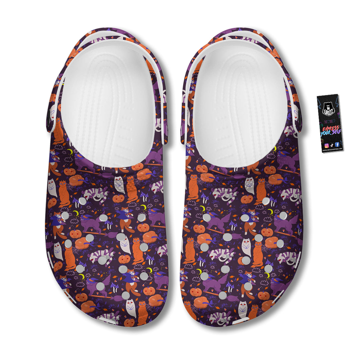 Cute Cats Halloween Print Pattern Clog-grizzshop