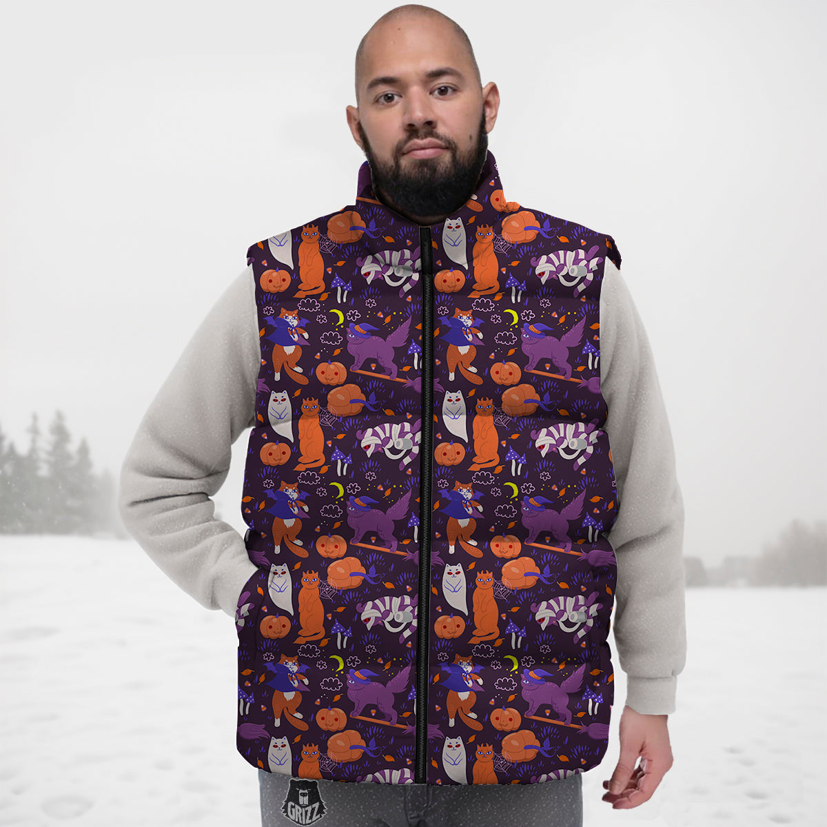 Cute Cats Halloween Print Pattern Down Vest