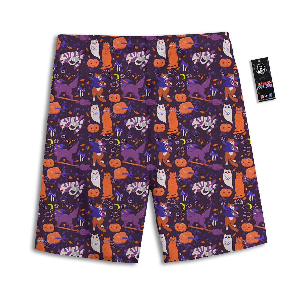 Cute Cats Halloween Print Pattern Men's Athletic Shorts