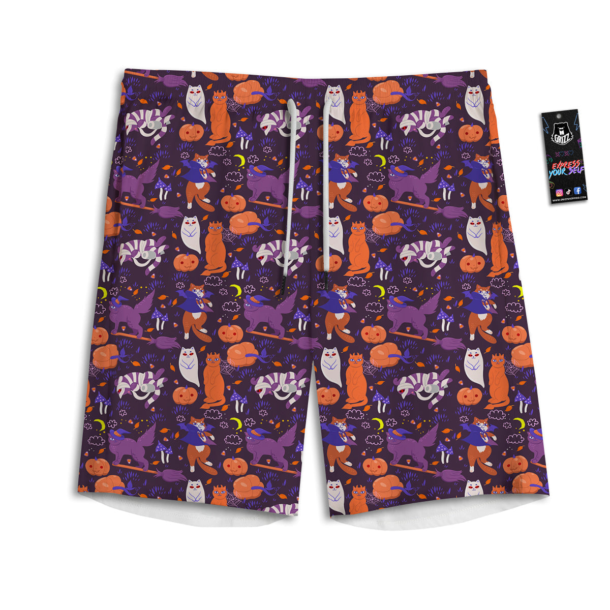Cute Cats Halloween Print Pattern Men's Athletic Shorts