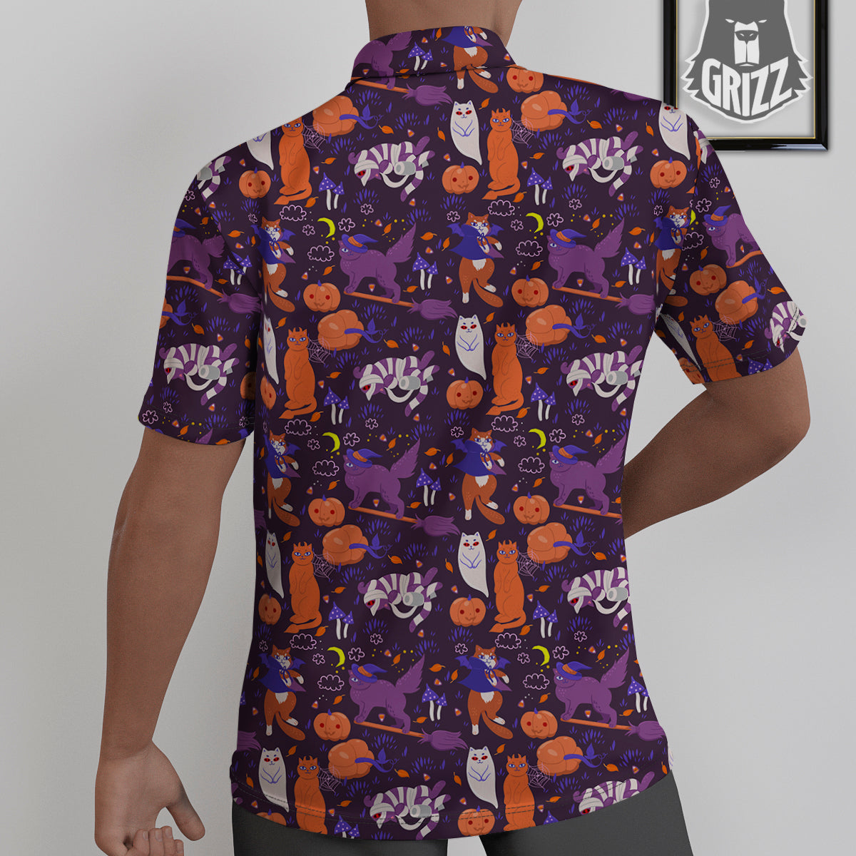 Cute Cats Halloween Print Pattern Untucked Shirts-grizzshop