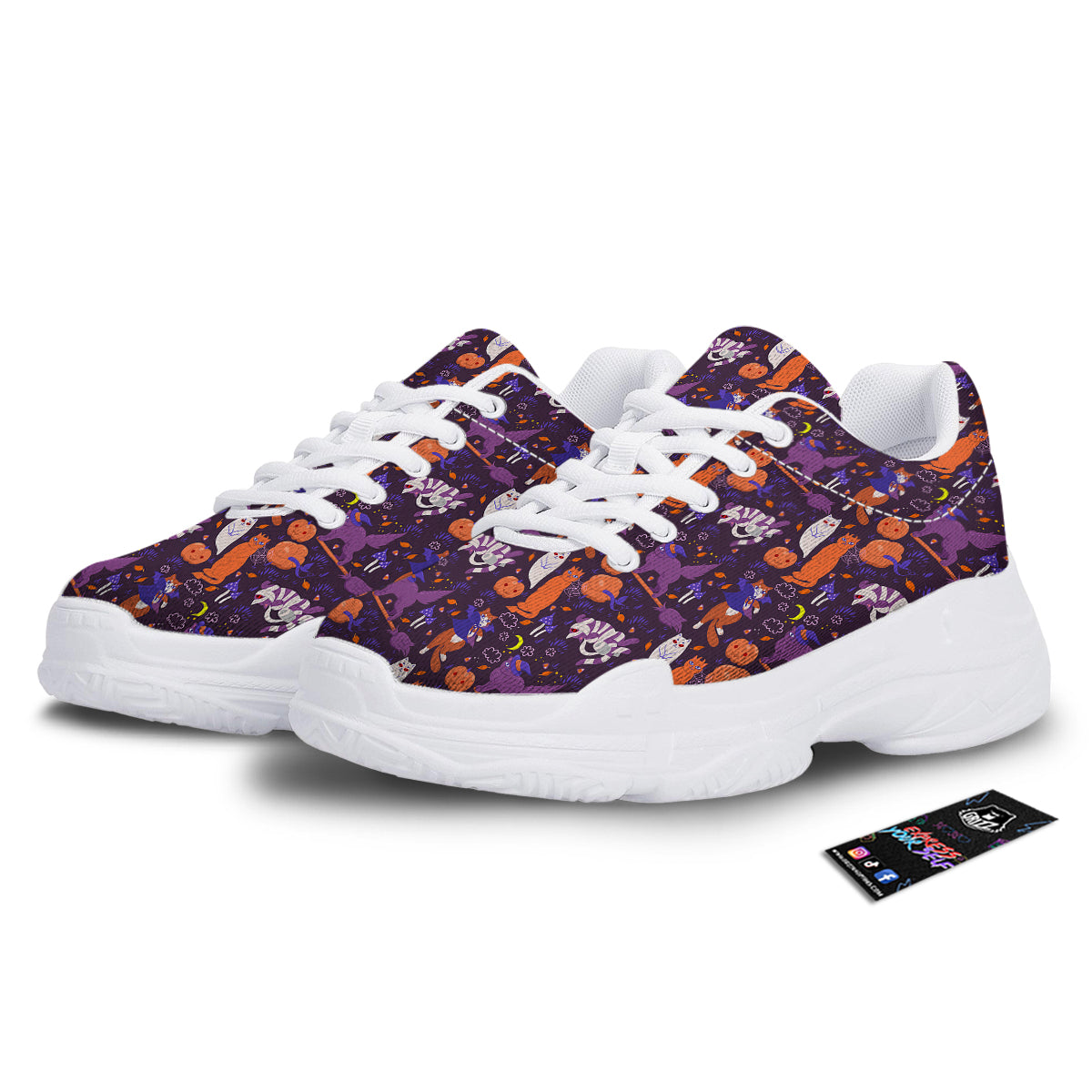 Cute Cats Halloween Print Pattern White Chunky Shoes-grizzshop