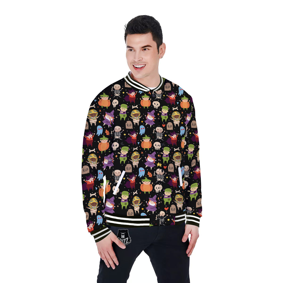 Cute Children Halloween Print Pattern Baseball Jacket-grizzshop