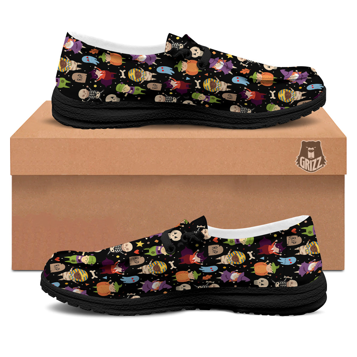 Cute Children Halloween Print Pattern Black Loafers-grizzshop