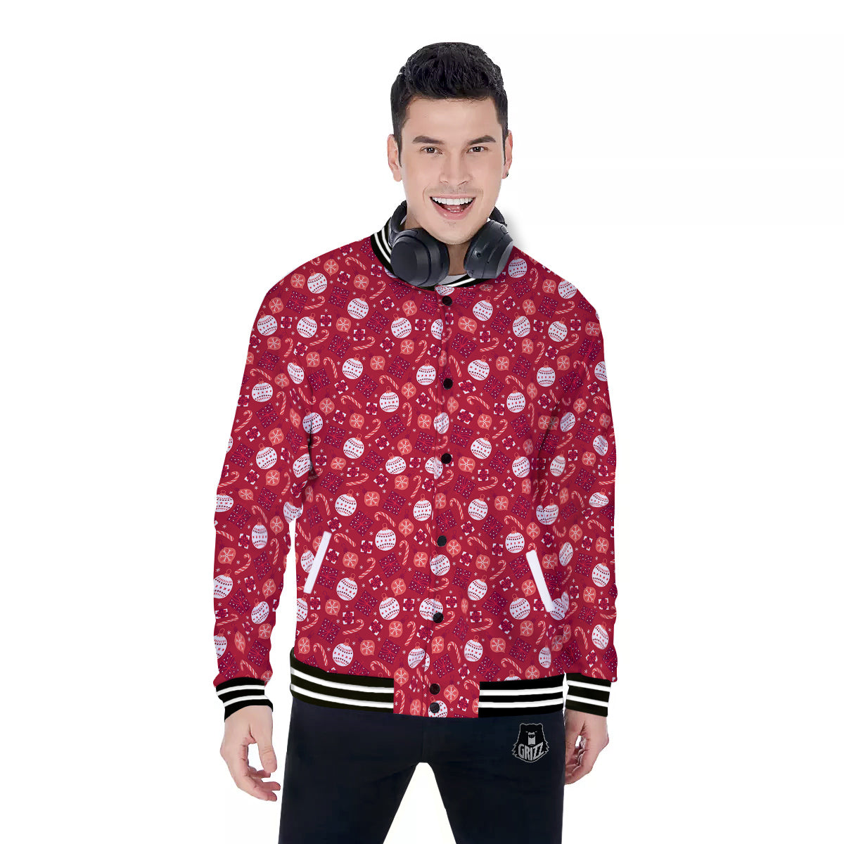 Cute Christmas Elements Print Pattern Baseball Jacket-grizzshop