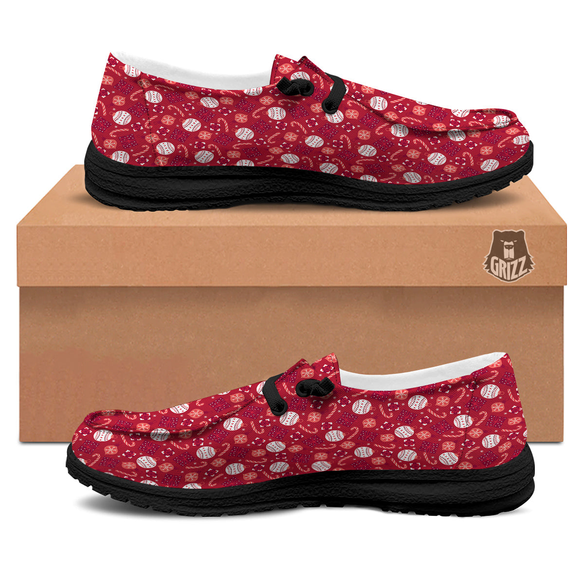 Cute Christmas Elements Print Pattern Black Loafers-grizzshop