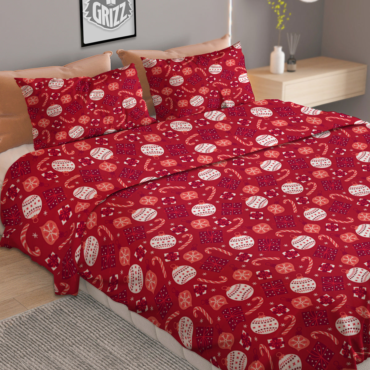 Cute Christmas Elements Print Pattern Duvet Cover Bedding Set-grizzshop