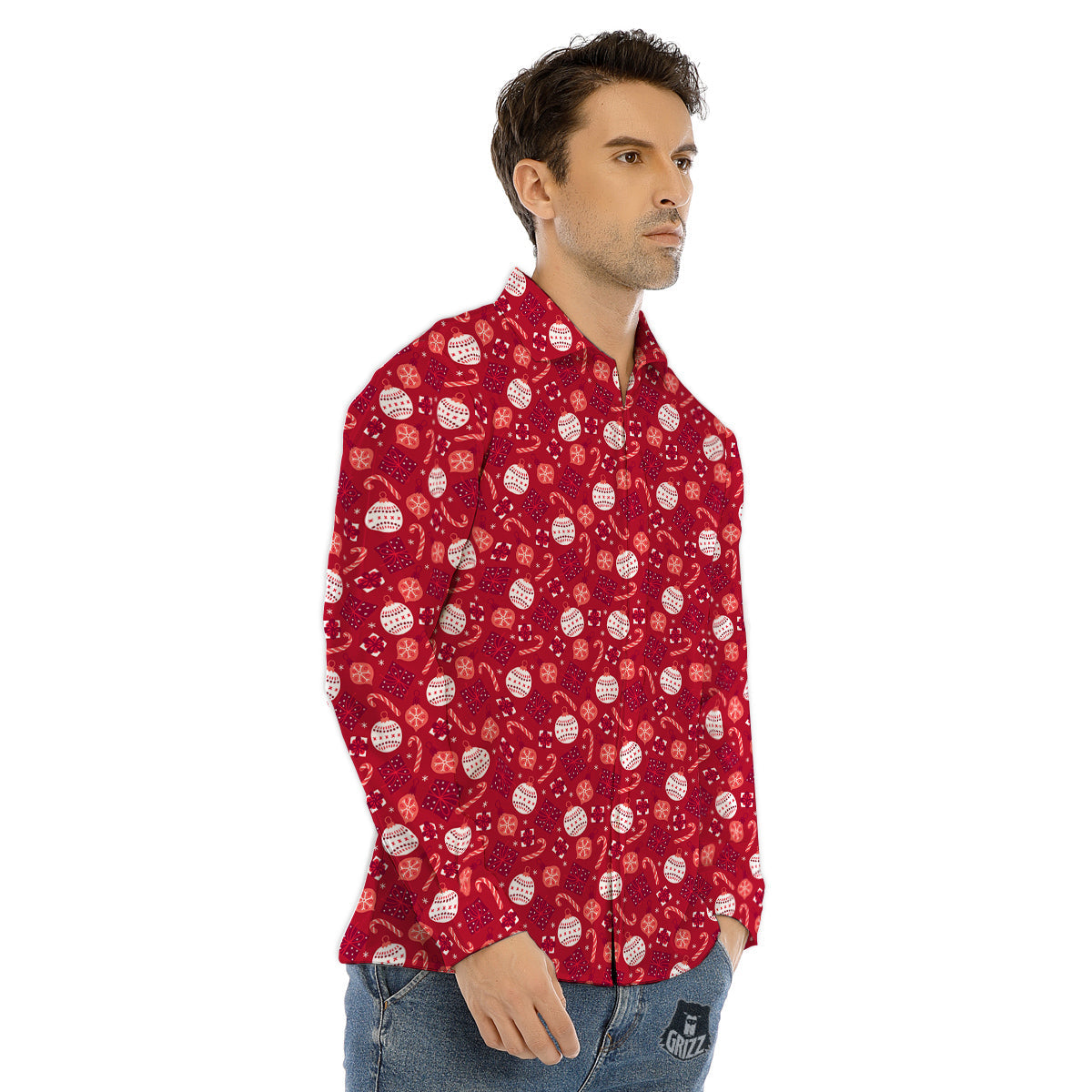 Cute Christmas Elements Print Pattern Men's Dress Shirts-grizzshop