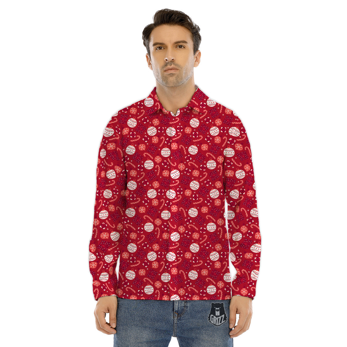 Cute Christmas Elements Print Pattern Men's Dress Shirts-grizzshop