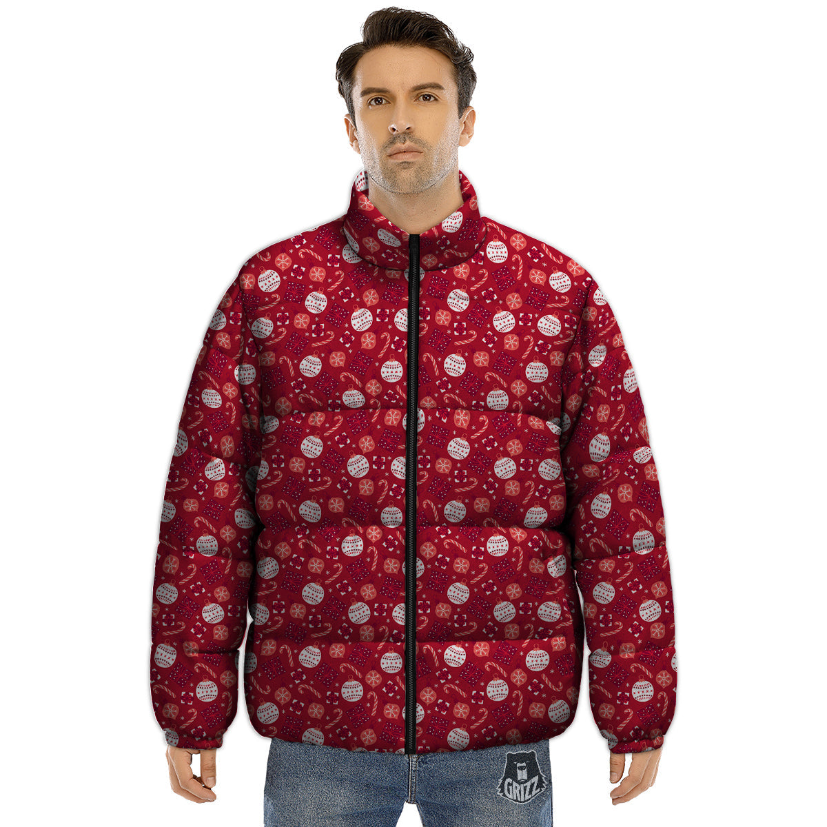 Cute Christmas Elements Print Pattern Puffer Jacket-grizzshop