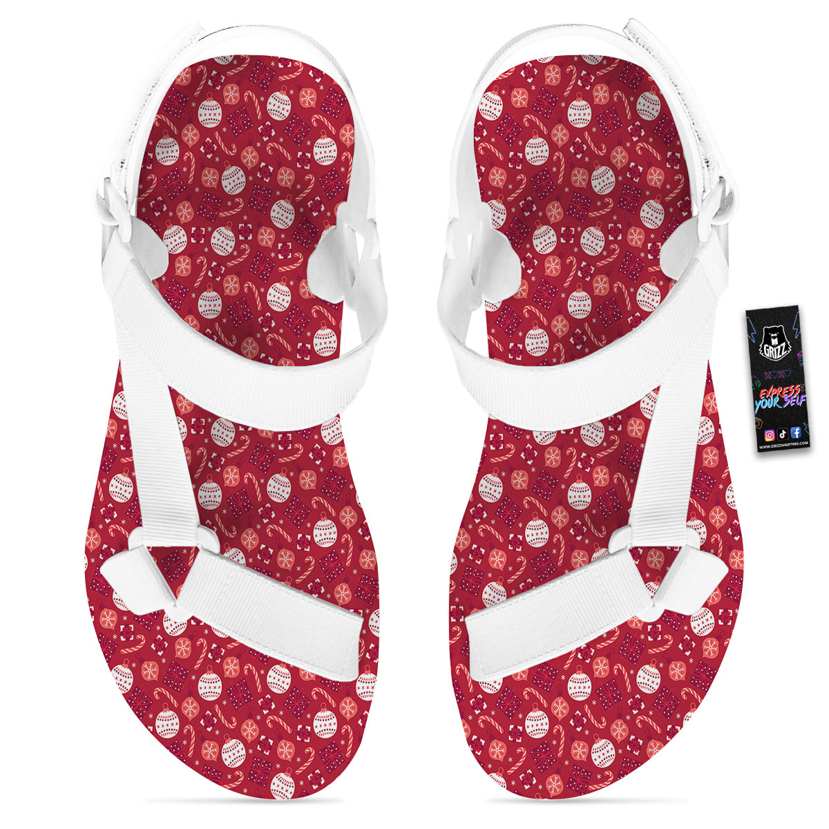 Cute Christmas Elements Print Pattern White Open Toe Sandals-grizzshop