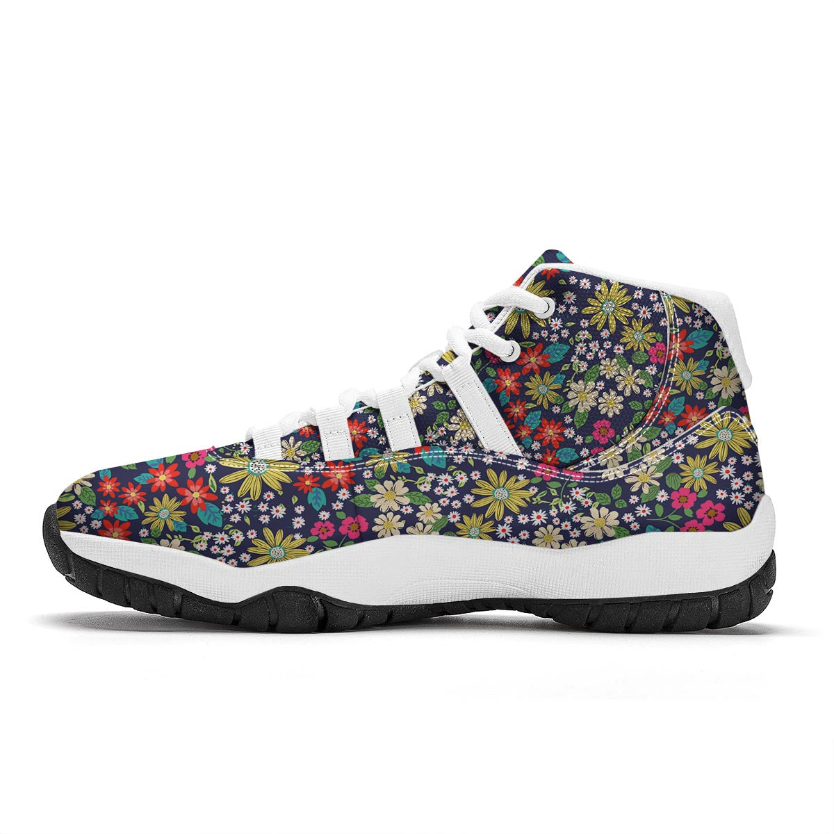 Cute Colorful Daisy Pattern Print White Bball Shoes-grizzshop