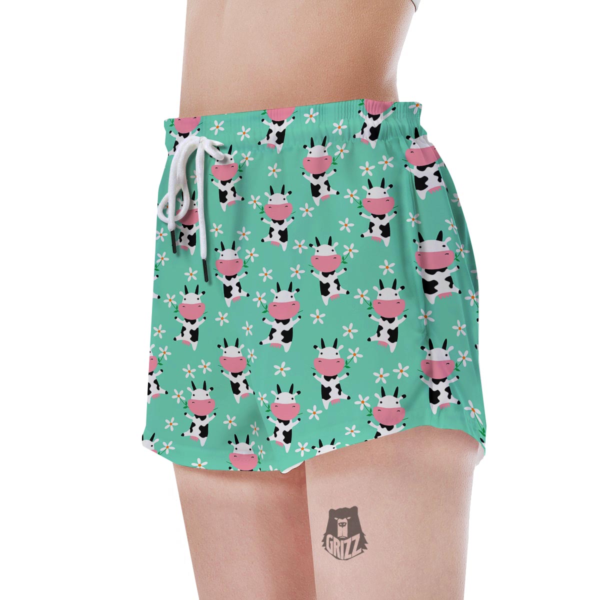 Cute Cow Floral Print Women's Shorts-grizzshop