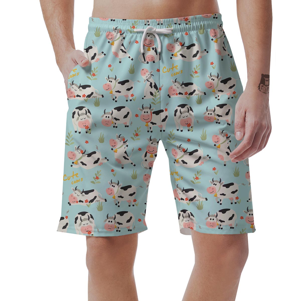 Cartoon Cow Print Men's Shorts