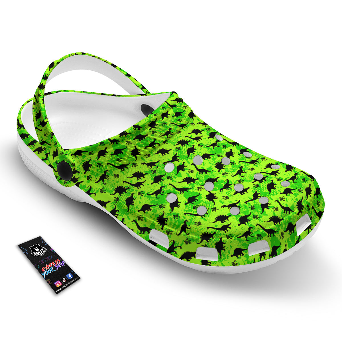 Cute Dino Green Print Pattern Clog-grizzshop