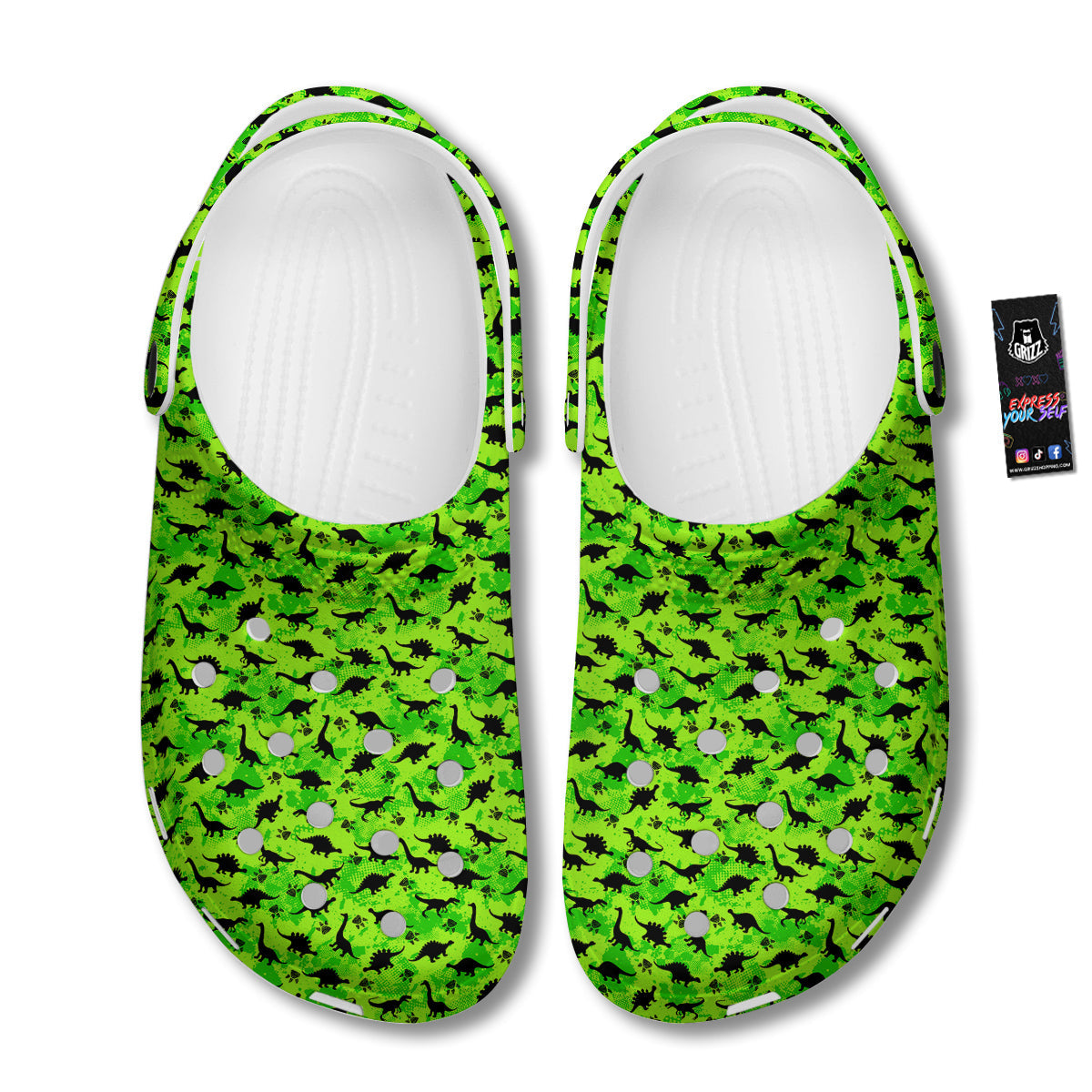 Cute Dino Green Print Pattern Clog-grizzshop